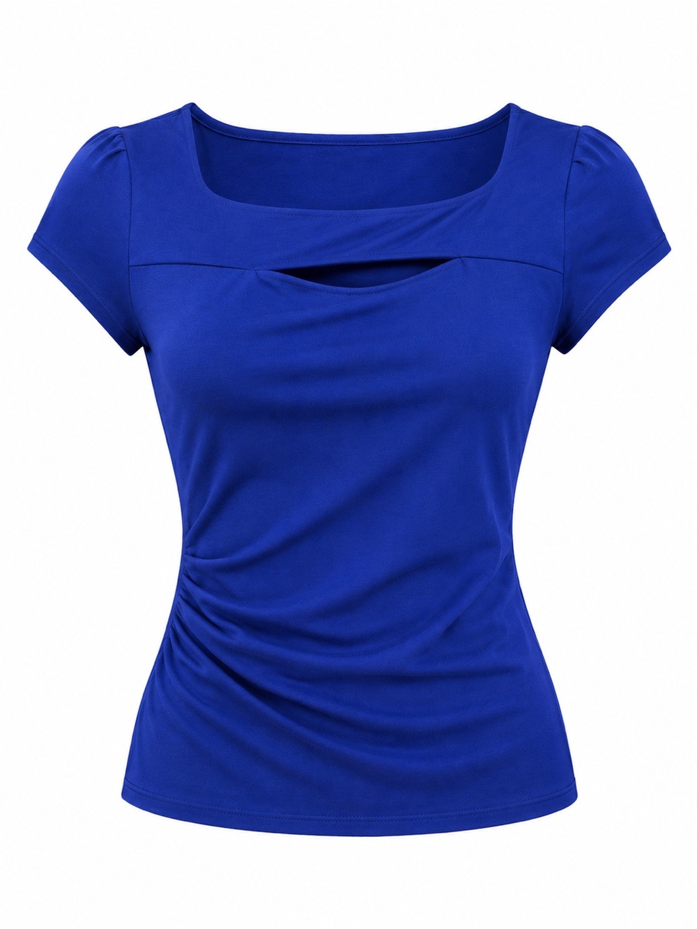 CARMEN MARC VALVO BLUE SHORT SLEEVE CUT OUT TOP